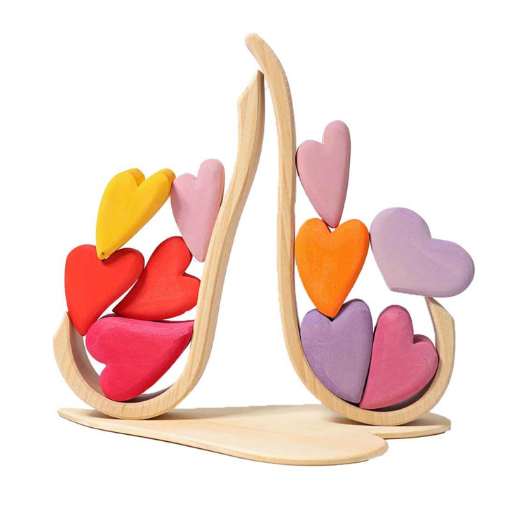Wooden Heart Blocks on a white background.