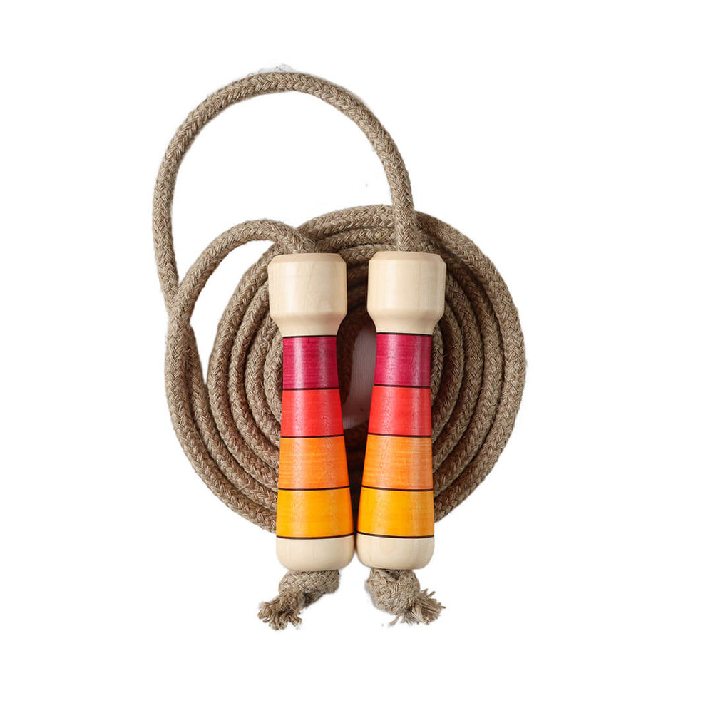 Skipping Rope - Red Wooden Handle on a white background.