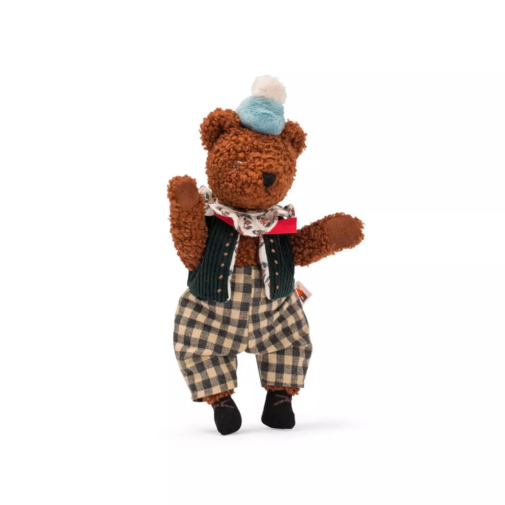 Moulin Roty Baba the Big Bear articulated doll wearing a detailed outfit and blue hat - Bella Luna Toys