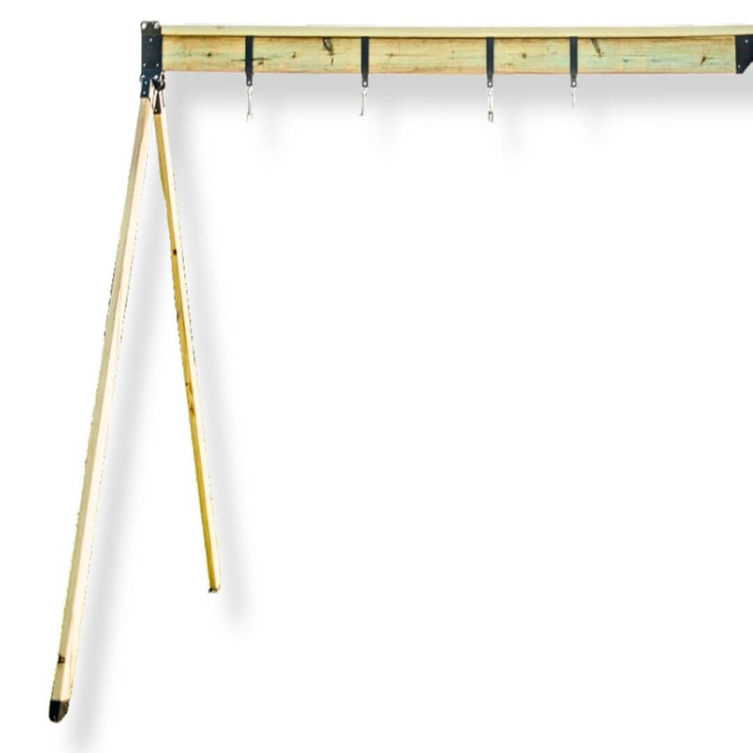 Bijou Build Swing Arm Adaptor Kit with steel brackets and hardware for expanding the Mainstay into a freestanding outdoor swing set using customer-supplied lumber - Bella Luna Toys