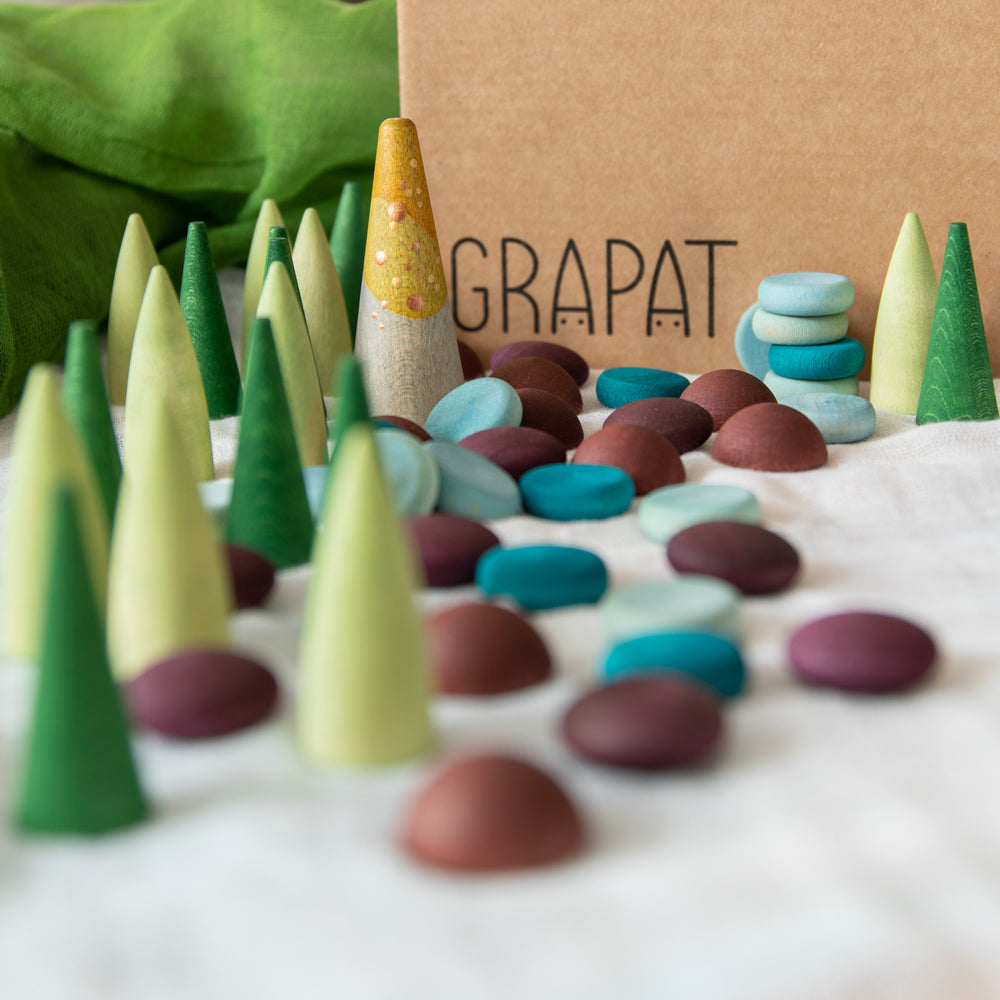 Small wooden pieces from the Grapat Hrokur collaboration, for open ended pretend play.