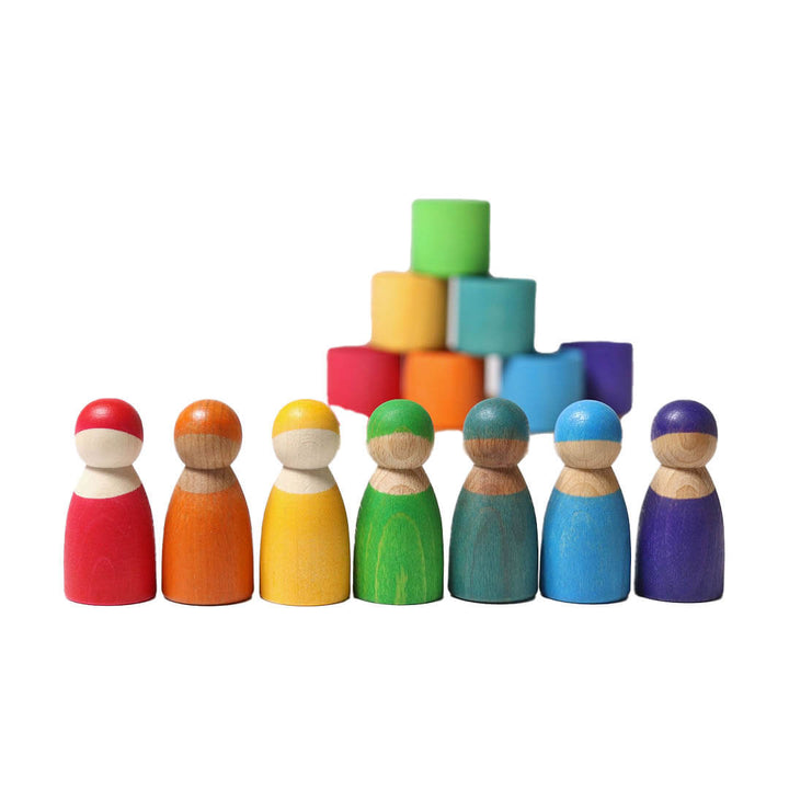 Grimm's Rainbow Wooden - Multiethnic -Peg Dolls in Bowls - Bella Luna Toys