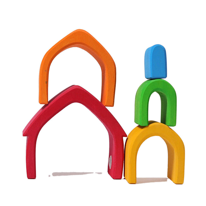 Grimm's Wooden Rainbow Nesting House Blocks