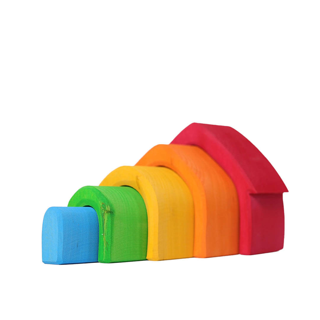 Grimm's Wooden Rainbow Nesting House Blocks