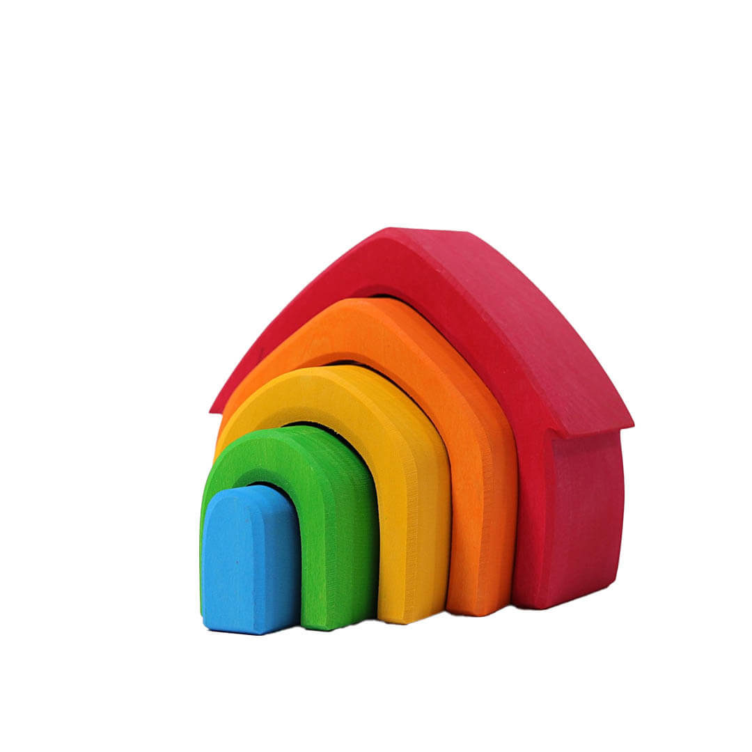Grimm's Wooden Rainbow Nesting House Blocks