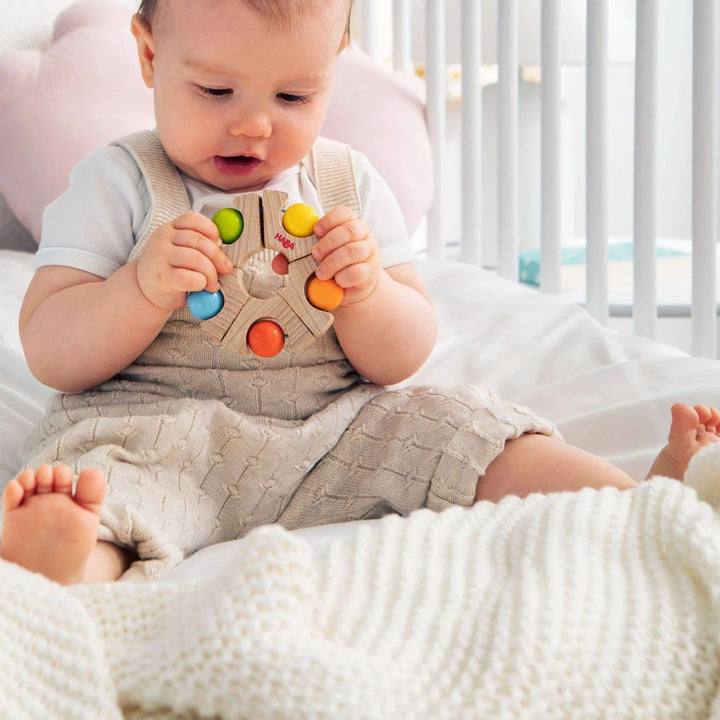 HABA Ball Wheel Grasping Toy- Baby Wooden Toys- Bells Luna Toys