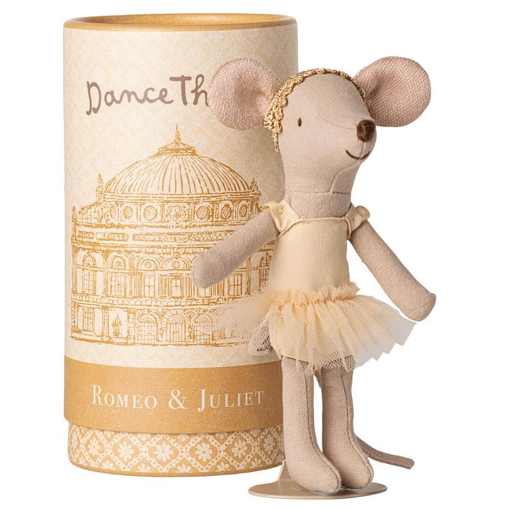 Maileg Ballet Dancer Mouse with headband and tulle skirt, presented in illustrated keepsake box, from Bella Luna Toys.
