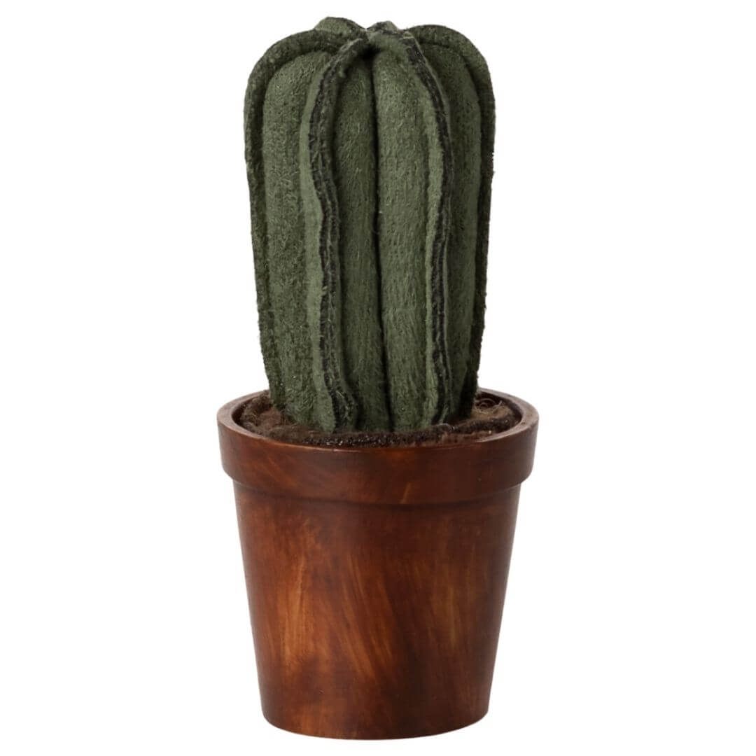 Maileg plush fabric cactus in a realistic flower pot, a soft green toy plant designed for dollhouse decor or pretend play, available at Bella Luna Toys.