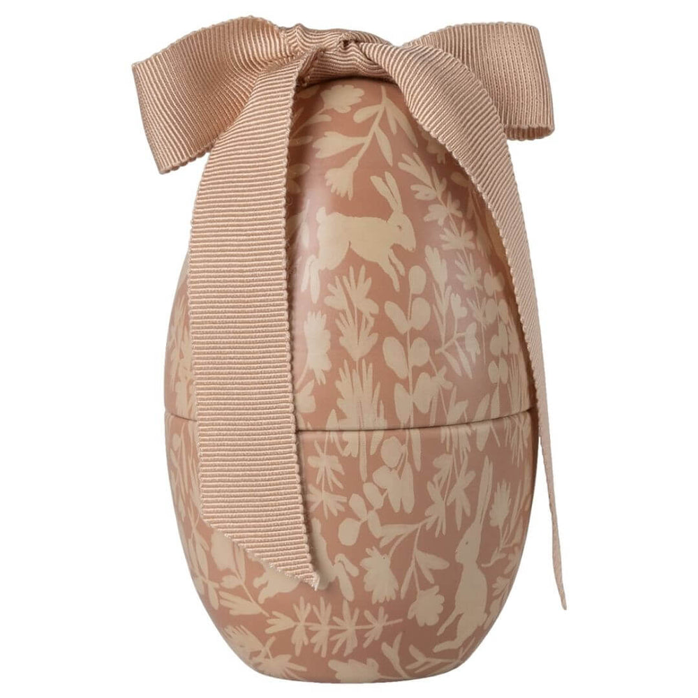 Maileg powder floral metal Easter egg with fabric ribbon bow, empty keepsake egg for Easter baskets