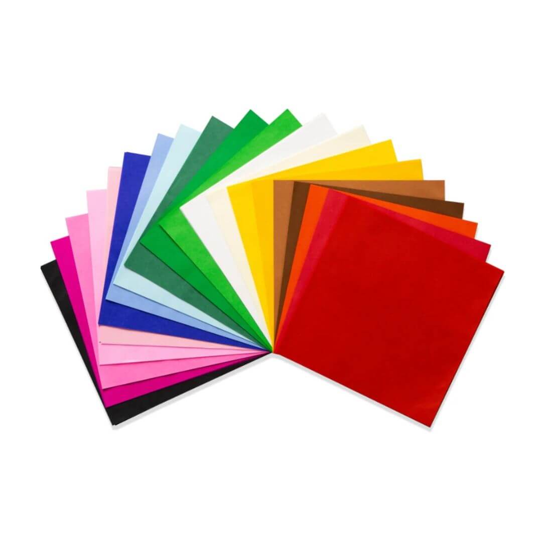 Set of colorful sheets arranged in a circular pattern on a white background