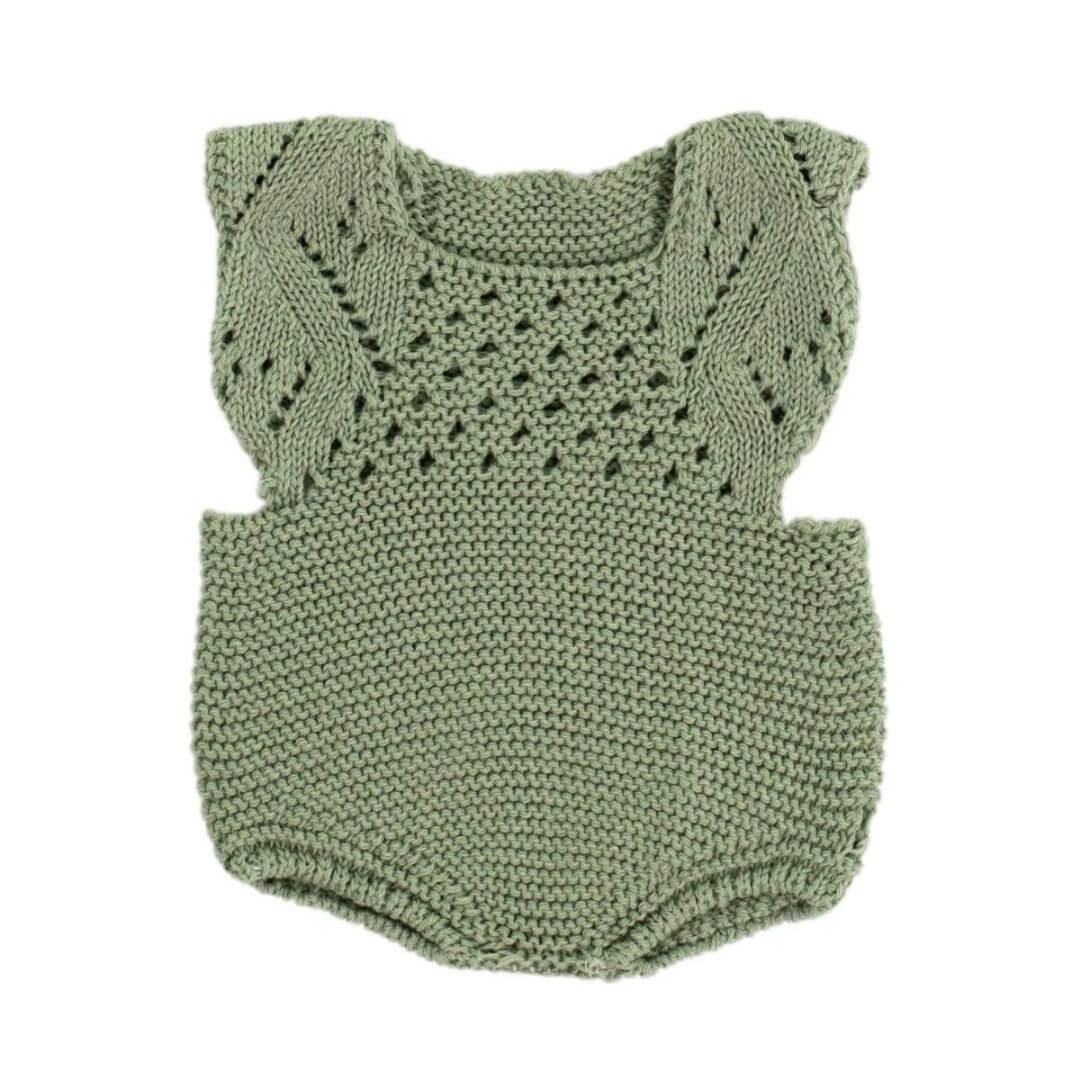 Miniland - Close up of the Miniland Knitted Doll Romper against a white background - Bella Luna Toys