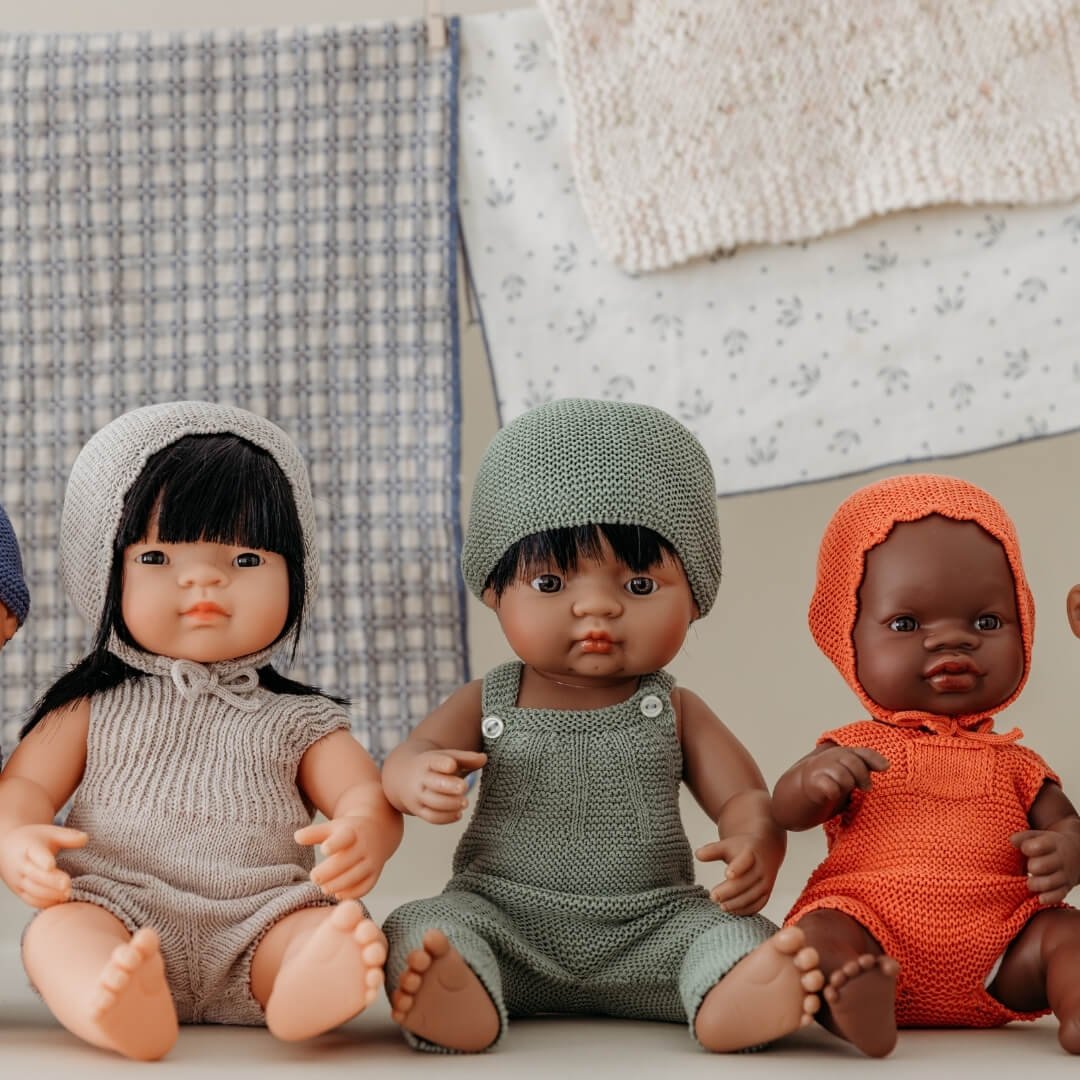 Miniland - Knit Doll Outfit – 15" Romper & Bonnet - Bella Luna Toys