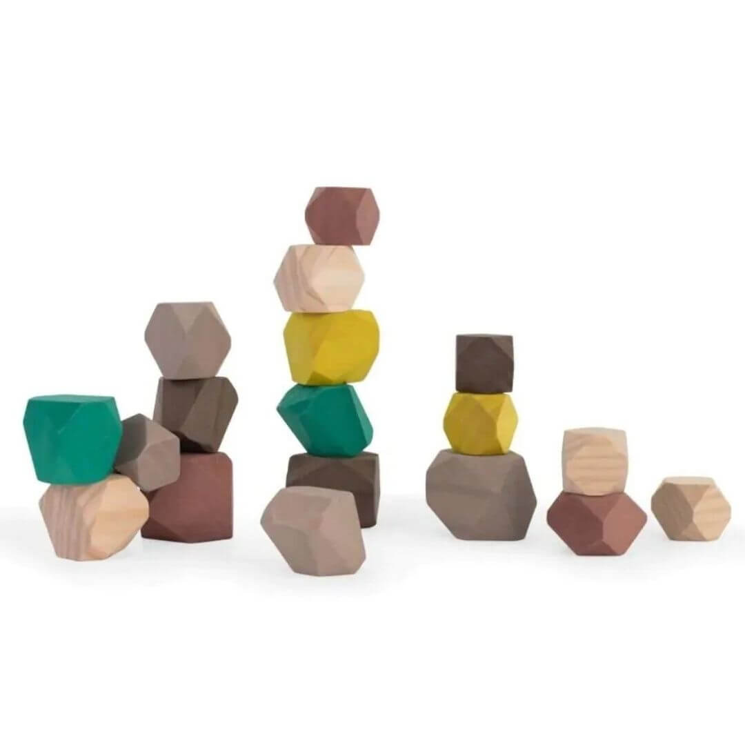 Miniland - Towering Wooden Stones Block Set  against a white background - Bella Luna Toys