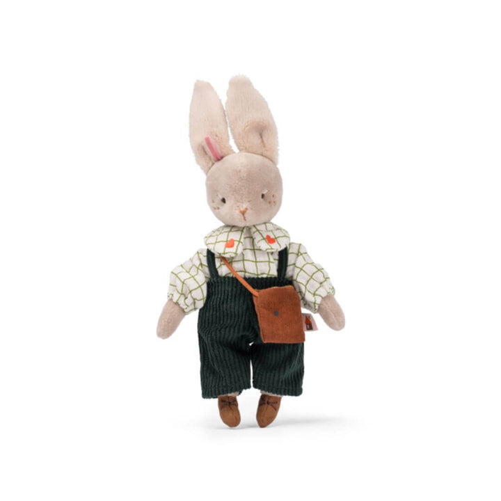 Moulin Roty - Nine the Rabbit dressed in a checkered blouse and overalls - Bella Luna Toys