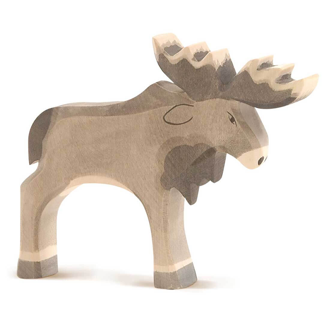 Ostheimer Wooden Figure Moose with 6 point antlers and brown tail