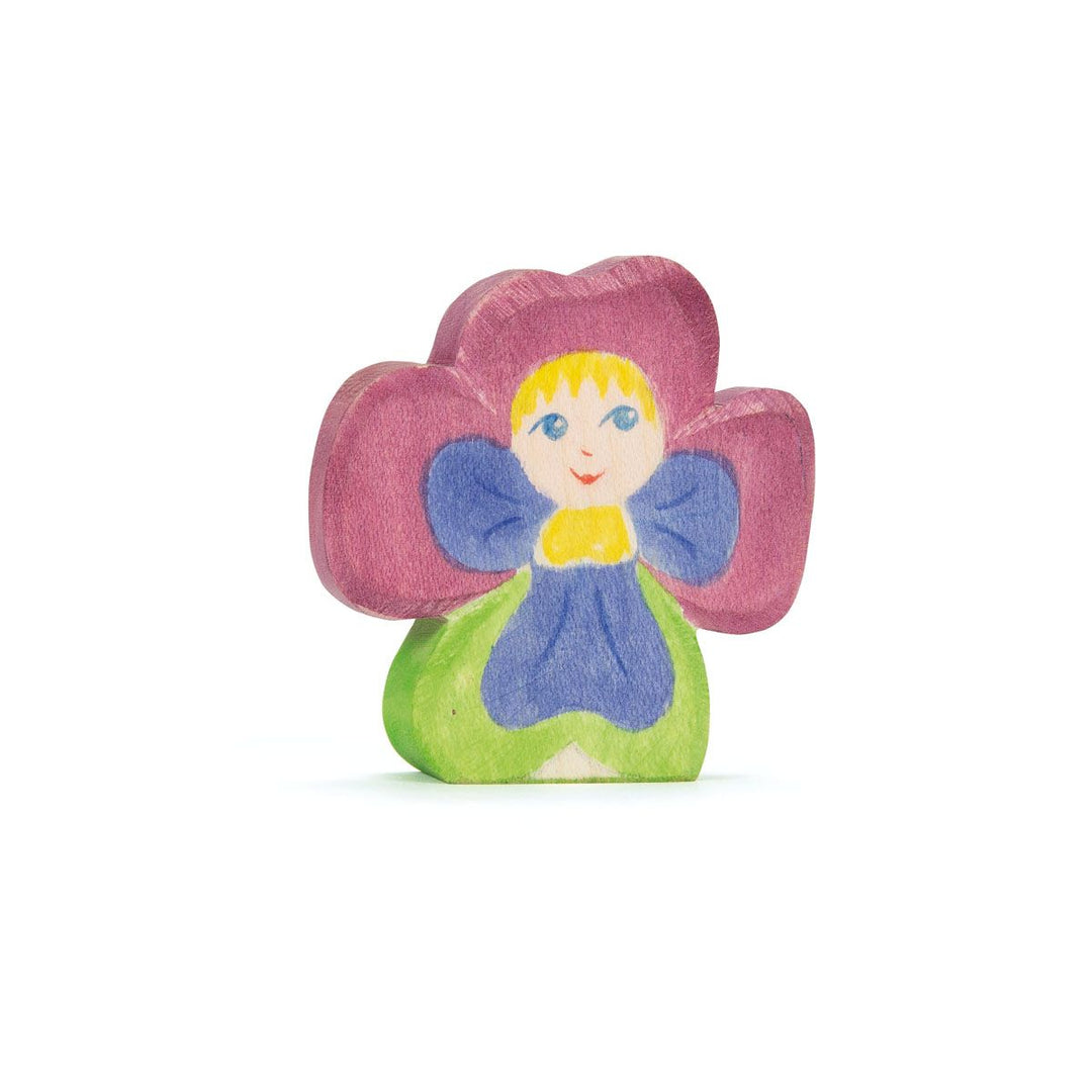 Ostheimer Blumenkind Pansy – a handcrafted wooden flower child with violet and blue petals, painted by hand to reflect the delicate colors of spring for nature table and imaginative play - Bella Luna Toys