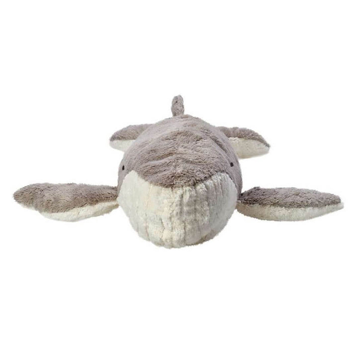 A grey and white Senger whale warming pillow from the front