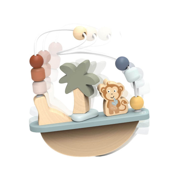 Speedy Monkey Wooden Monkey Rocking Bead Maze with a gently rocking base, looping bead wires, colourful wooden beads, a palm tree, and monkey figure for toddlers aged 12 months and up - Bella Luna Toys
