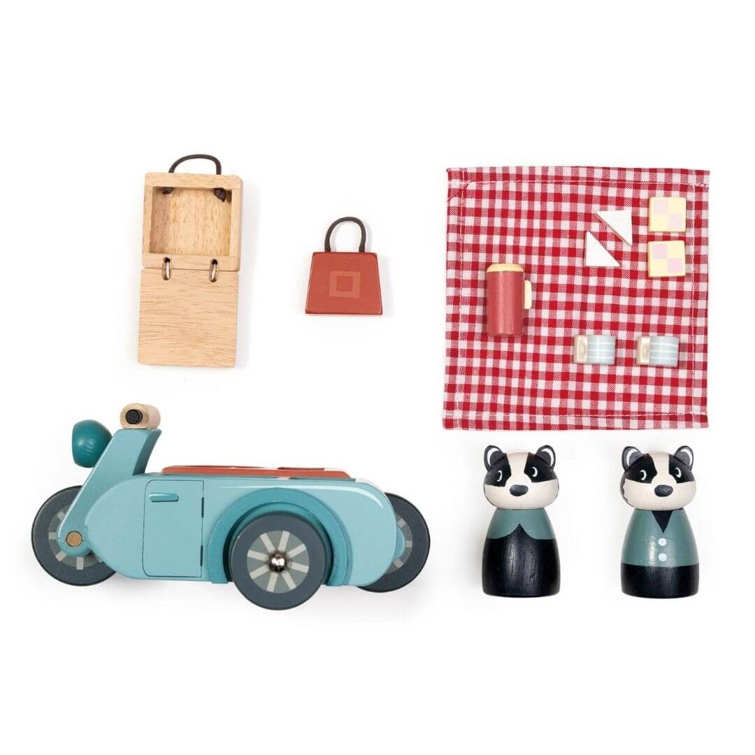 Tender Leaf Toys - Badger Picnic Motorbike Ride - Bella Luna Toys