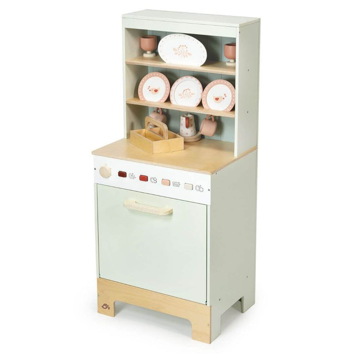 Tender Leaf -  Wooden toy kitchen dresser and dishwasher with shelves, play dishes, and soft pastel finish for imaginative pretend play - Bella Luna Toys