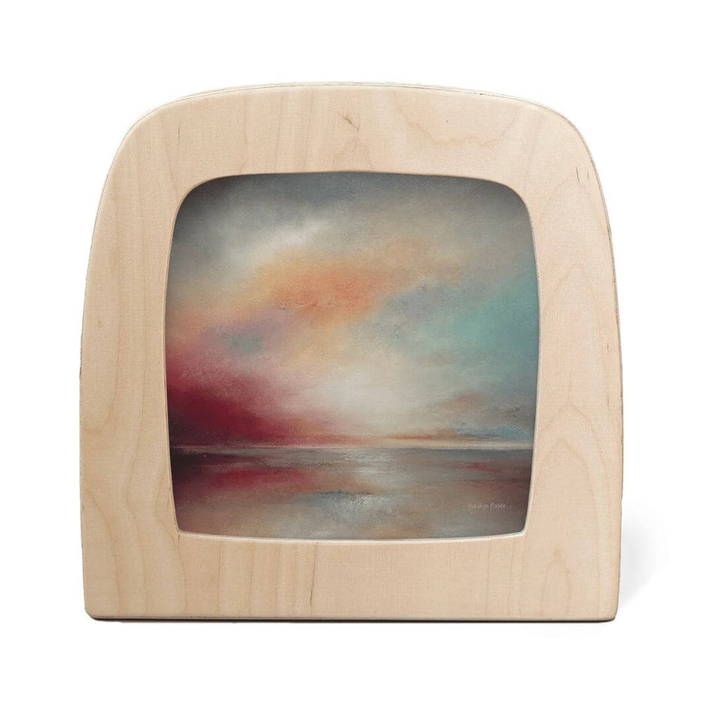 Toverlux Magic Lamp Night Light Silhouette featuring an ethereal ocean horizon with blended pastels of pink, blue, and gold in a dreamy abstract landscape by Baukje Exler.