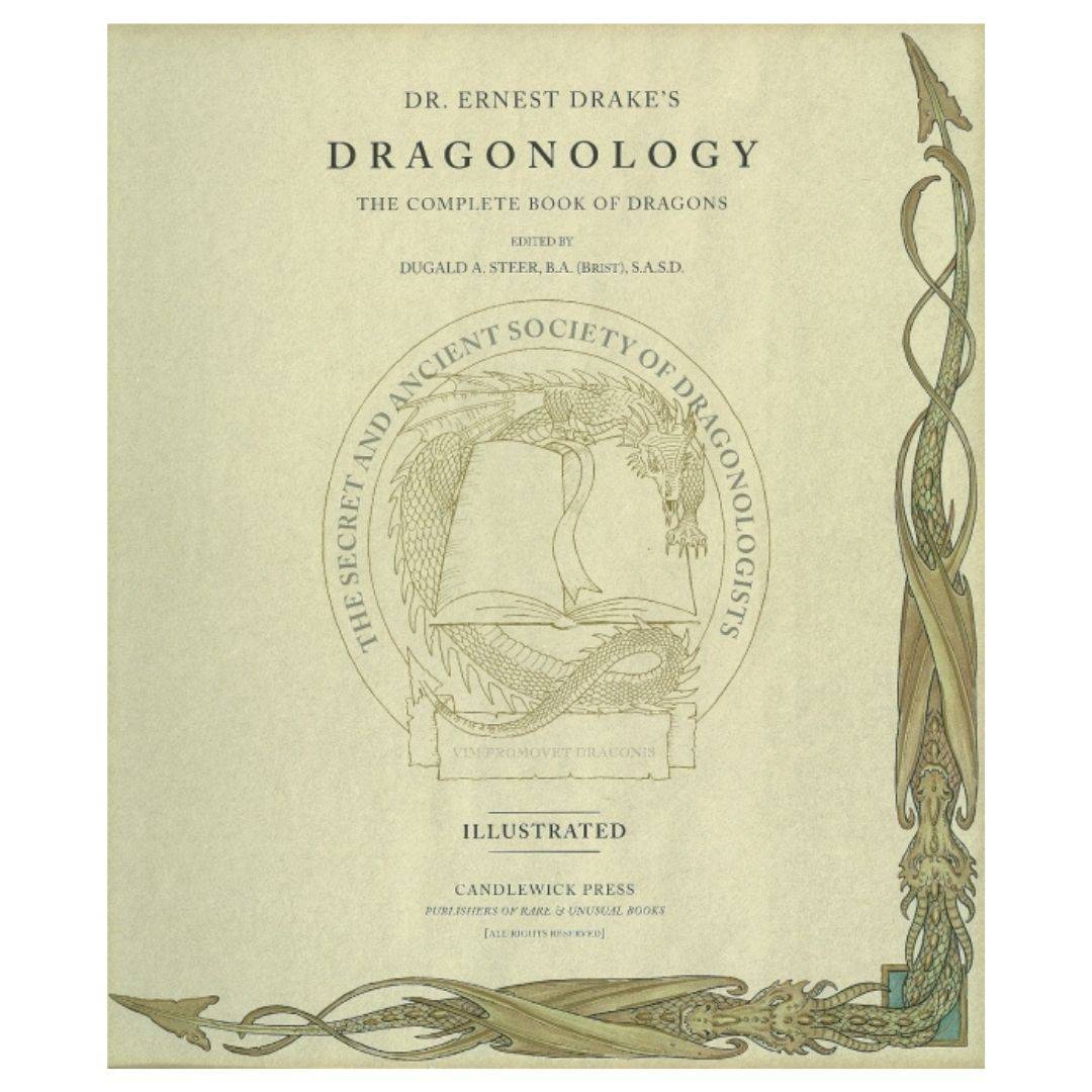 a page from the book with a dragon wrapped around a book and the text: The Secret and Ancient Society of Dragonologists