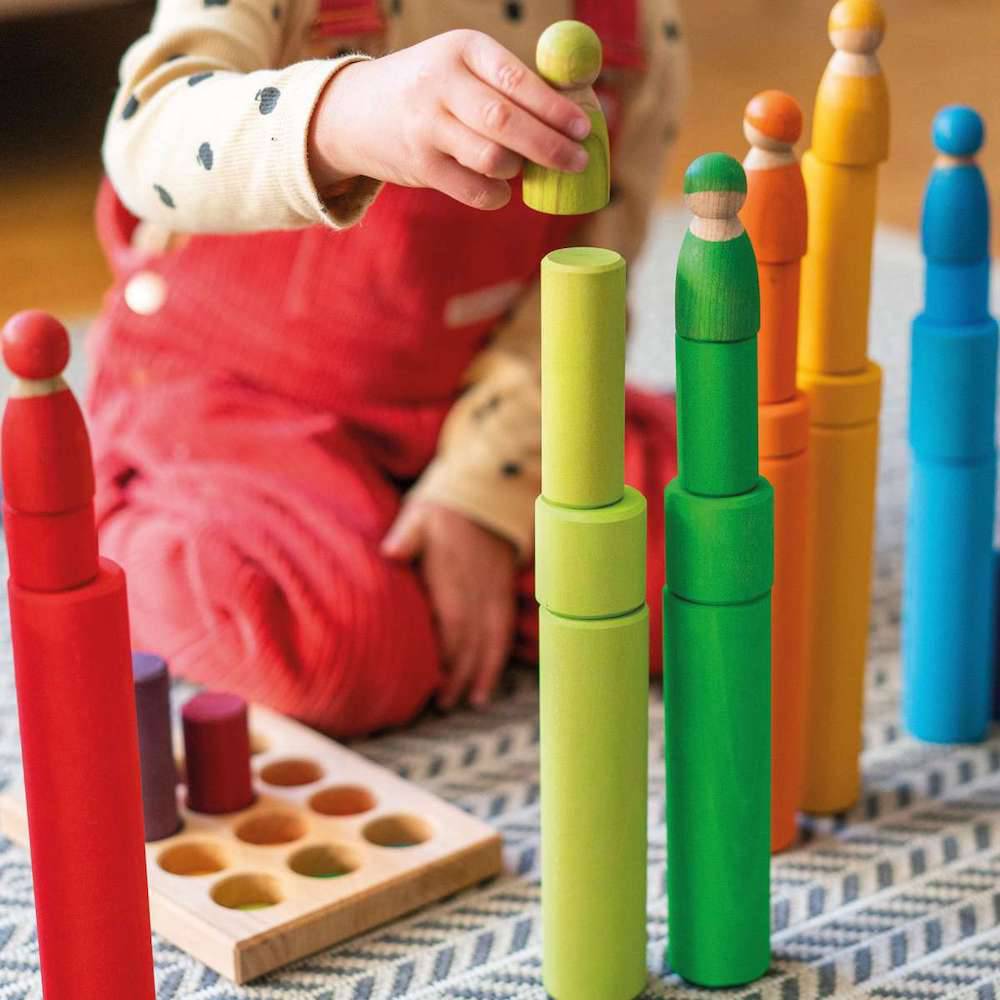 Grimm's Spiel & Holz Rainbow Building Rollers and Peg Dolls