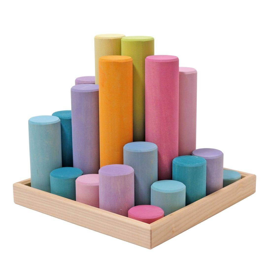Grimm's Spiel & Holz - Large Wooden Building Rollers - Assorted Colors - Bella Luna Toys